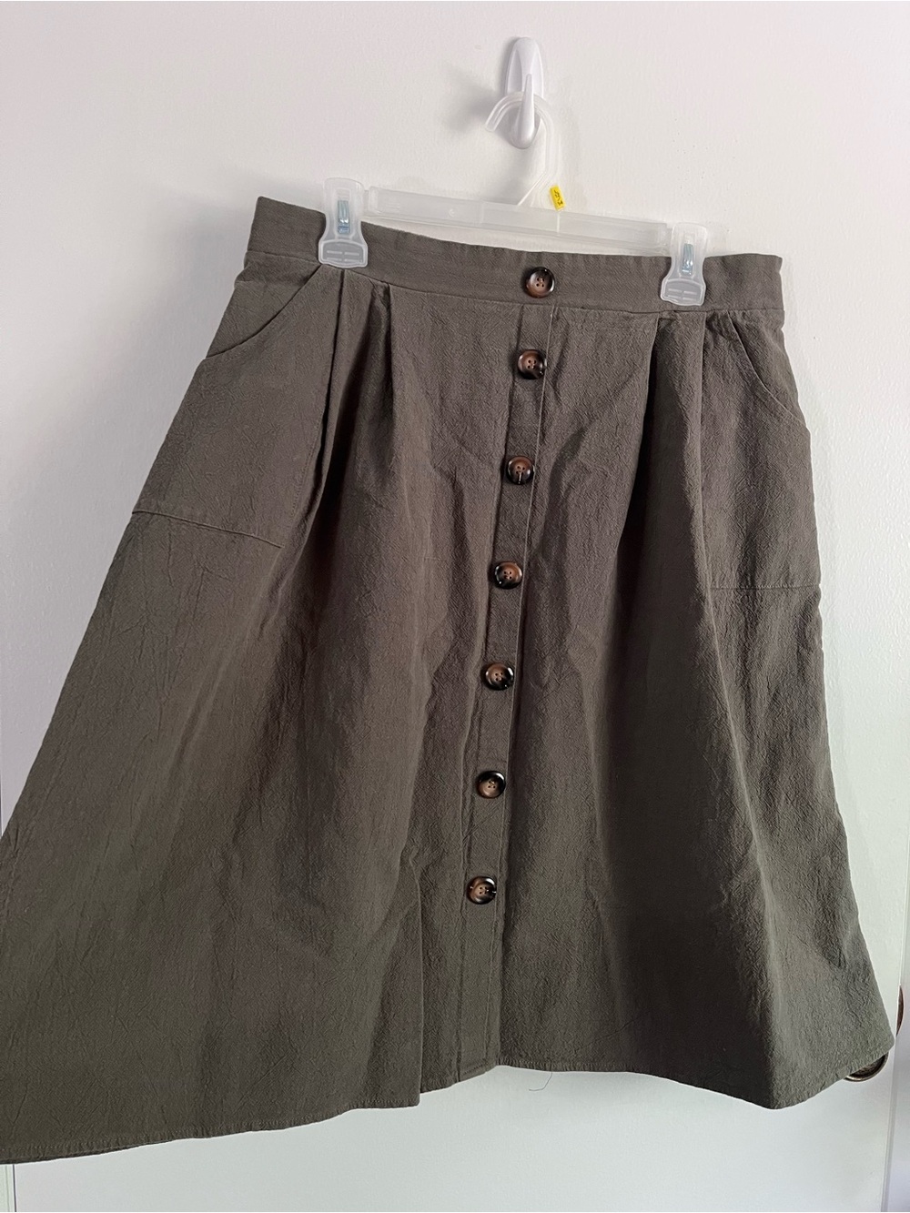 Olive Green A-Line Button-Front Cottagecore Midi Skirt XL